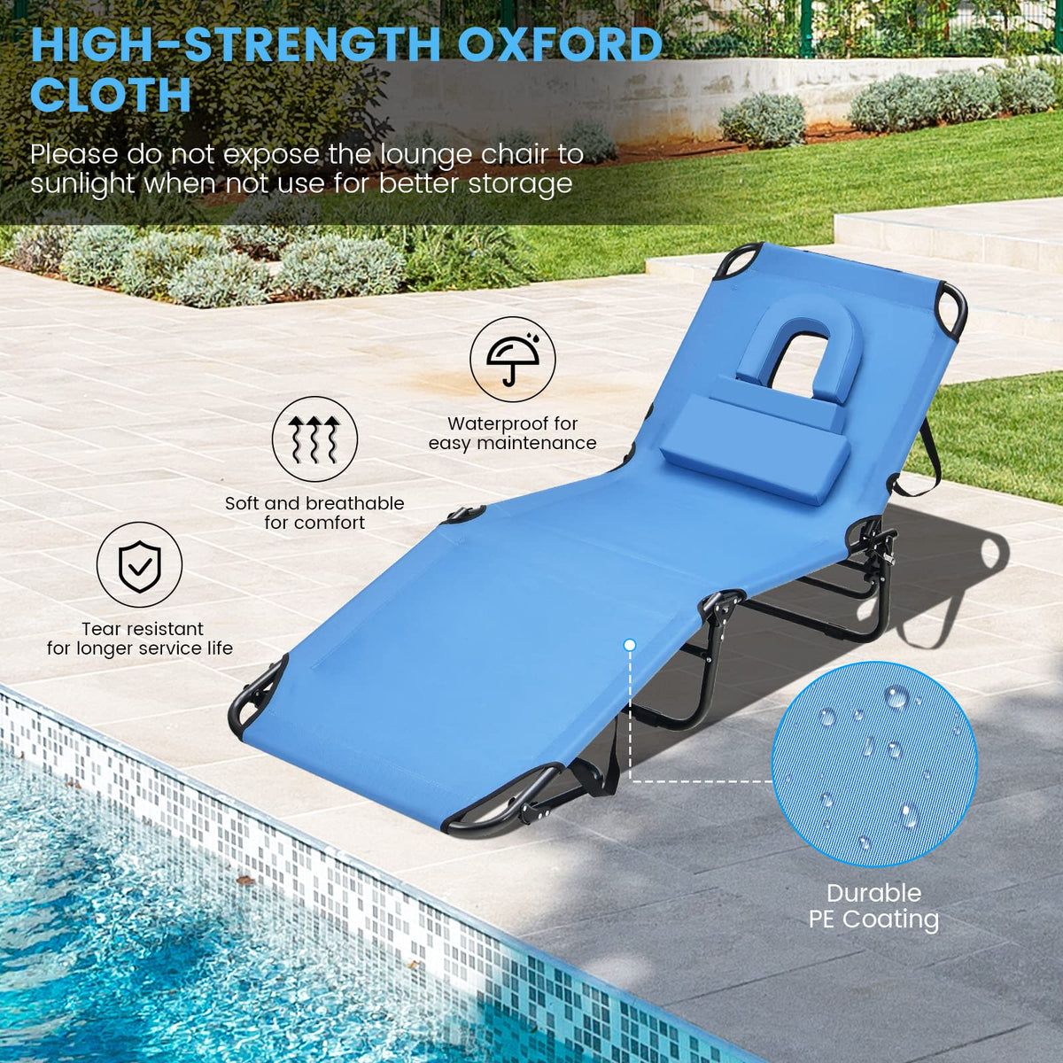 GYMAX outdoor lounge features waterproof and UV-coated Oxford fabric for prolonged sun exposure.