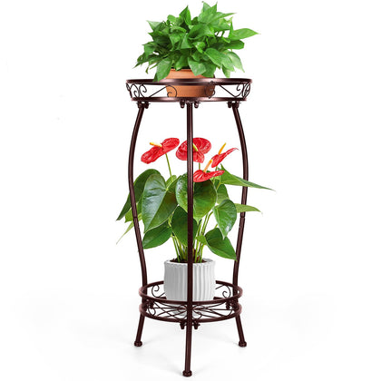 Gynyinly 2-tier rustproof iron plant stand with bronze finish for outdoor patio display