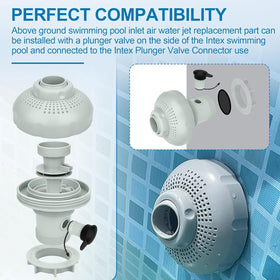 GYPNS premium plastic nozzle image indicates durable performance in outdoor pools.