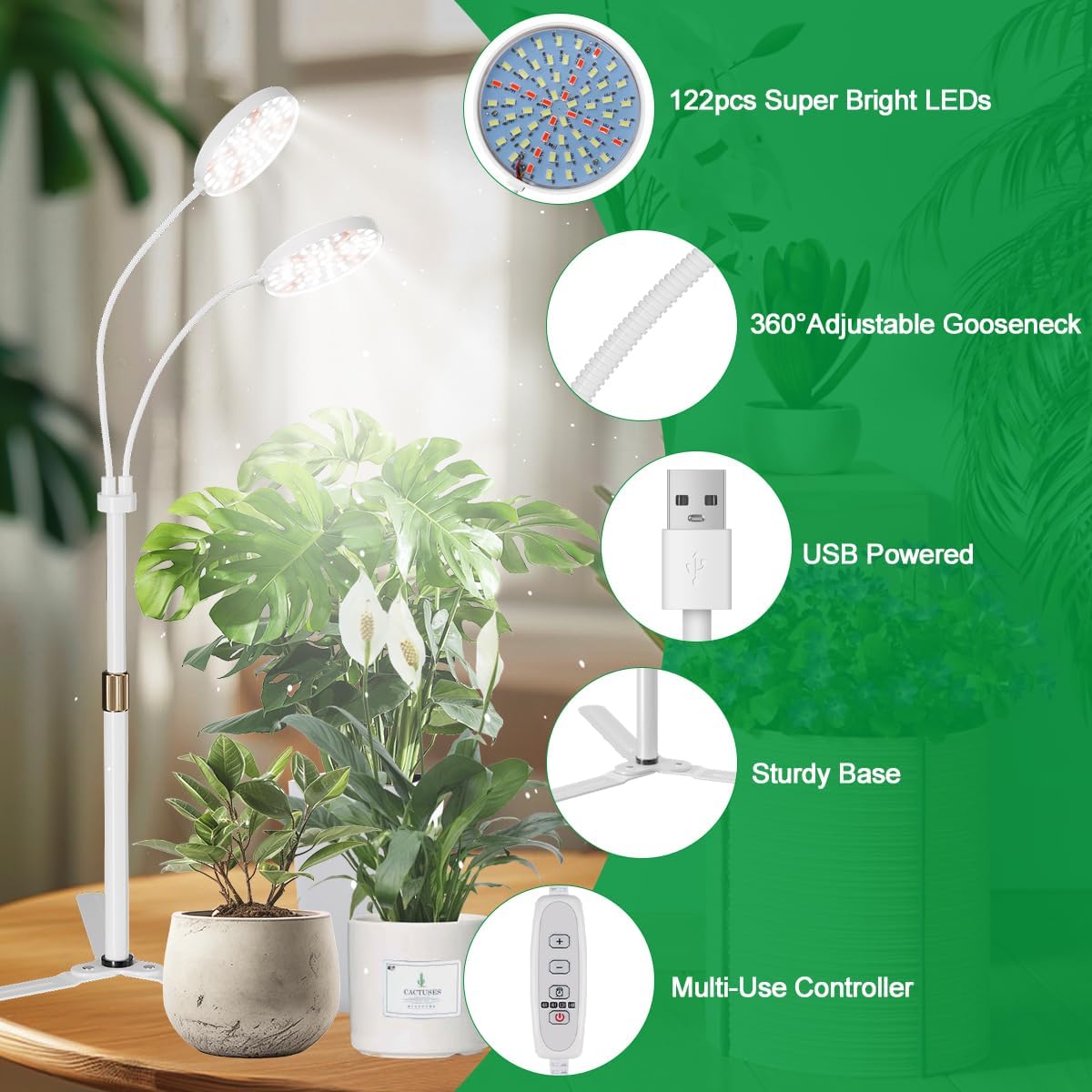 GYTF grow light white 6000K full-spectrum LEDs support indoor plant growth in low-light spaces