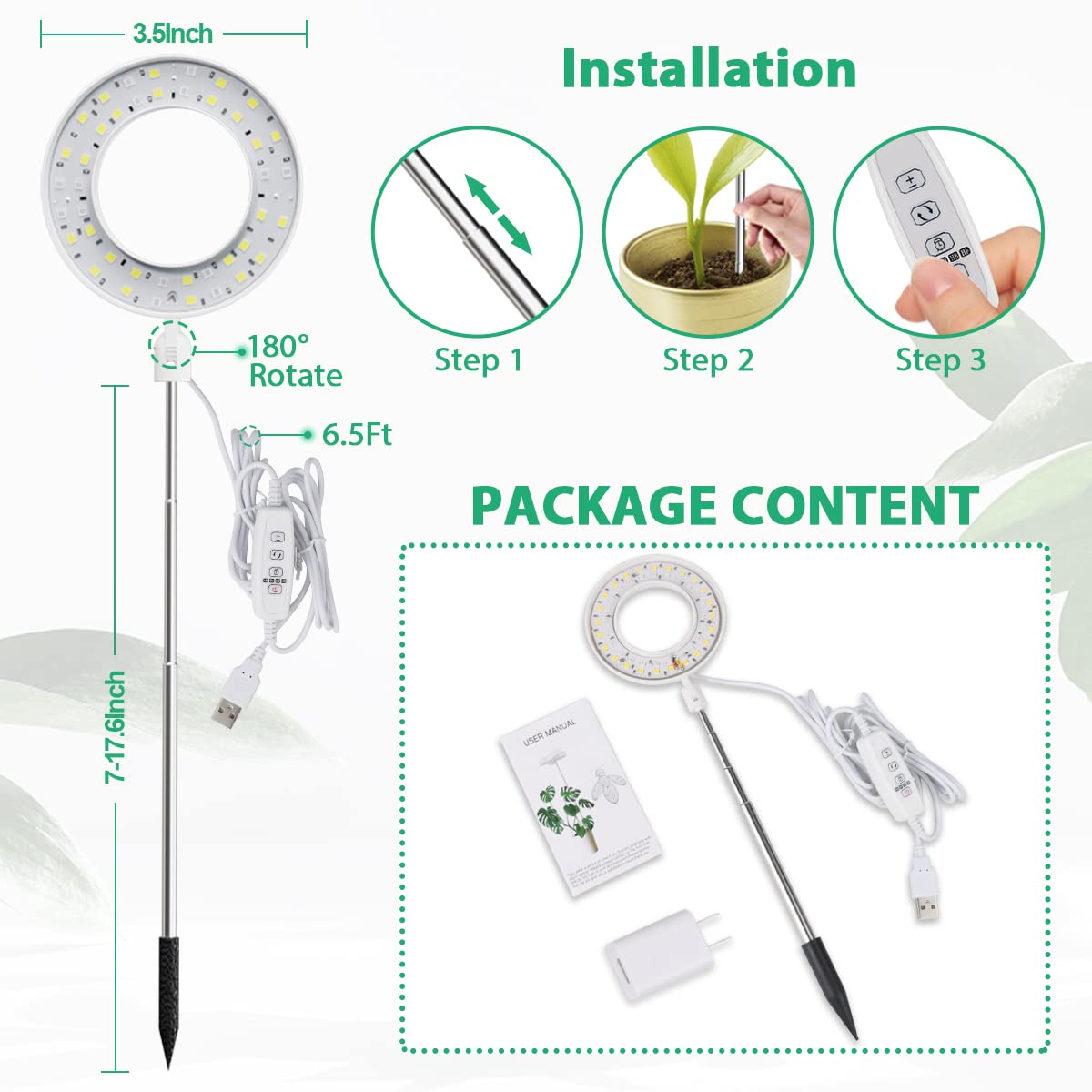 GYTF Halo Grow Light ideal for indoor plants like succulents and bonsai