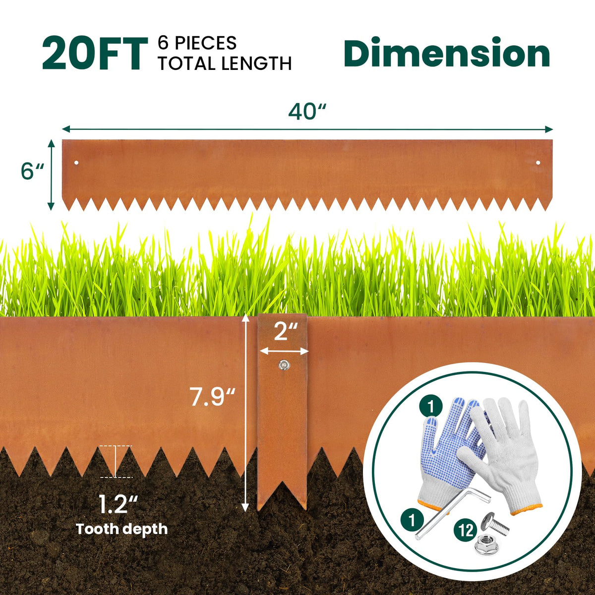 GZGNEEVL corten edging installed in a garden bed with rust patina.