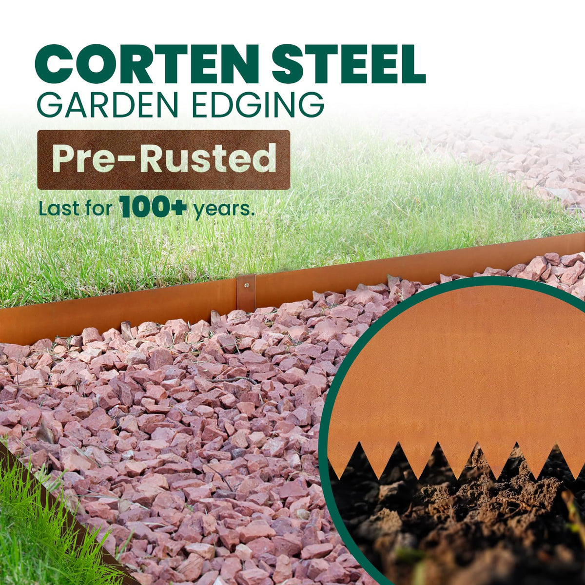 GZGNEEVL corten edging with weathered look for outdoor patios.