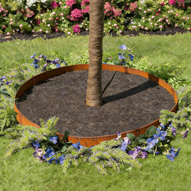 Close-up of GZGNEEVL corten edging showing natural rust patina and texture.