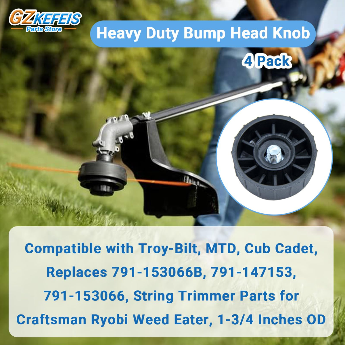 Easy-install knob mounted on weed eater for efficient maintenance tasks.