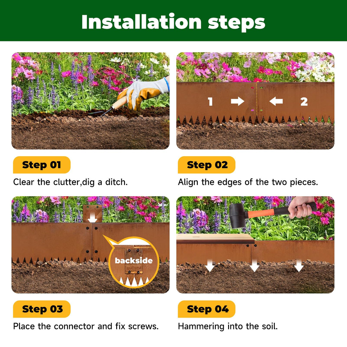 GZLVSOW edging applied to garden bed border and pathway edge