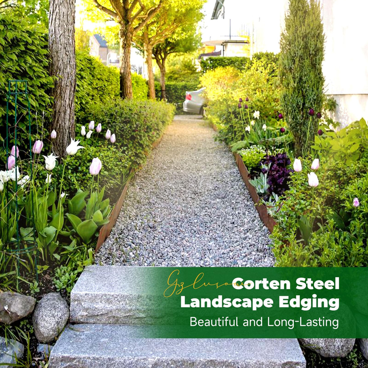 GZLVSOW six-piece edging system forming a continuous 20-foot border