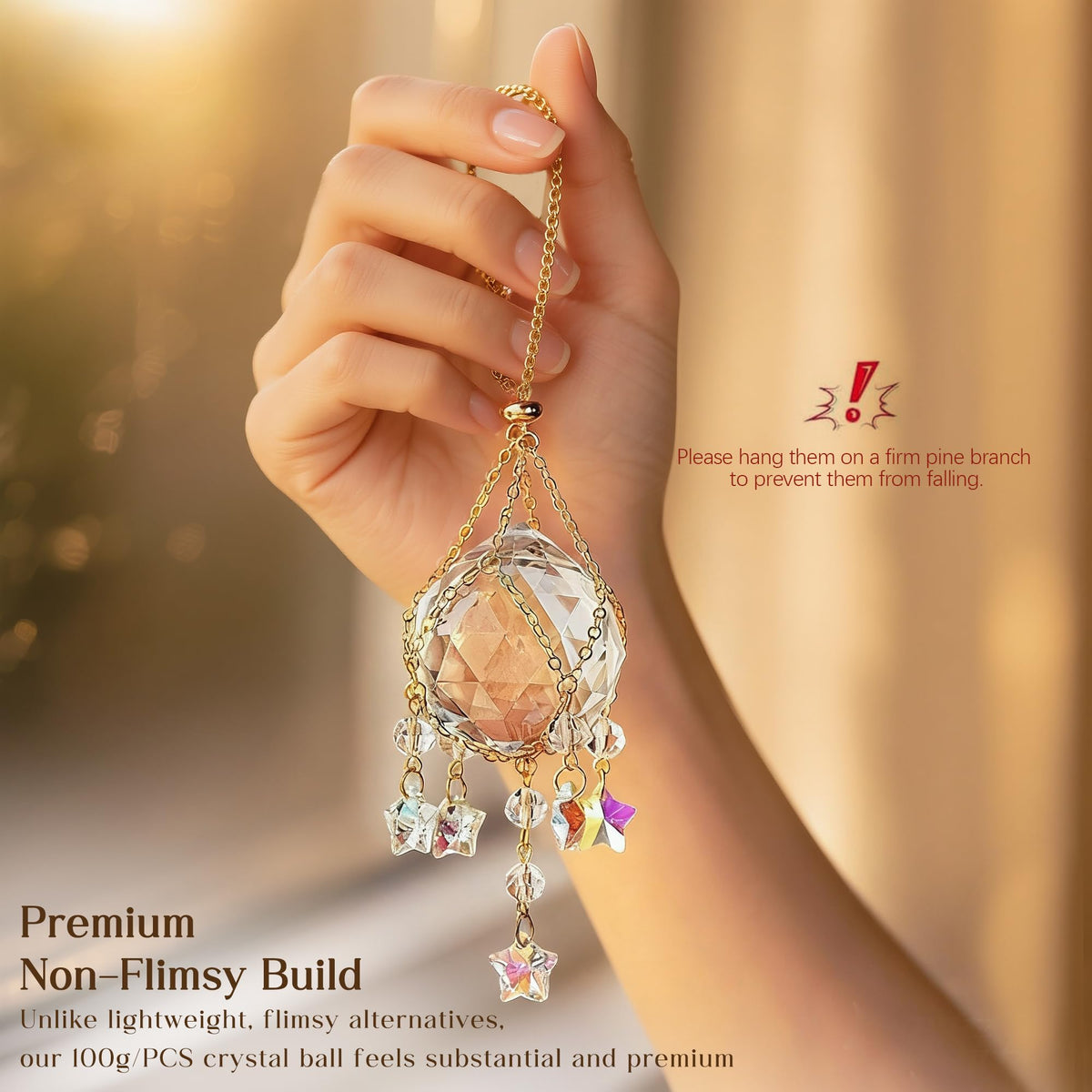H&D Hyaline & Dora hanging suncatcher with adjustable chain for easy decor.