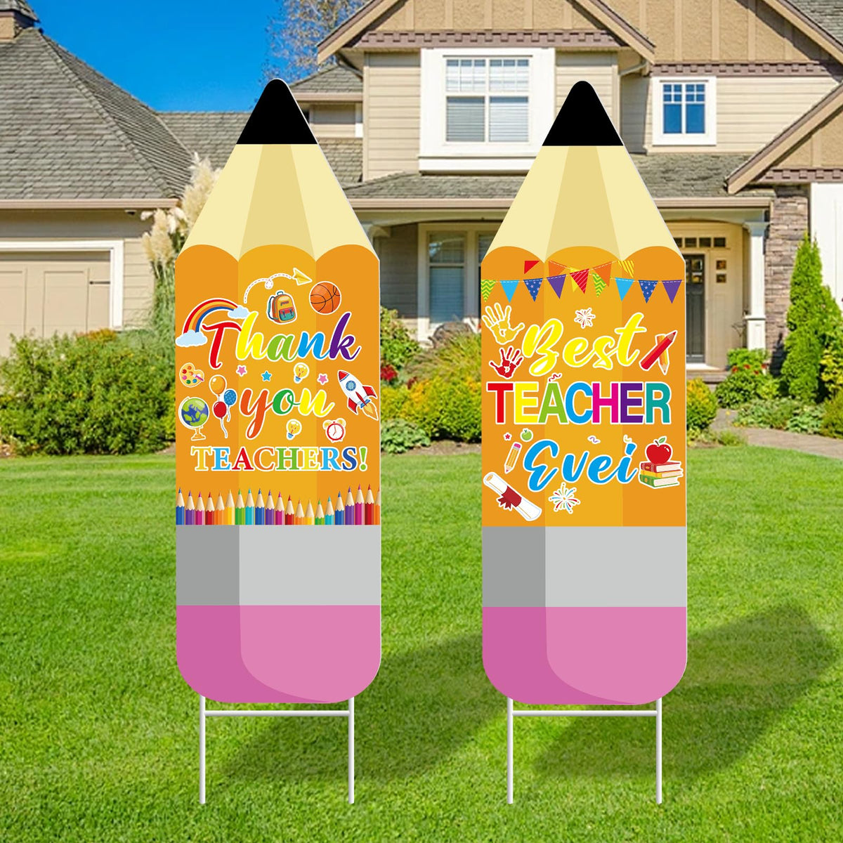 HABDJILTY complete set of teacher signs with stakes for outdoor display.