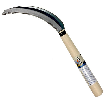 HACHIEMON serrated sickle blade close-up for precise weed removal