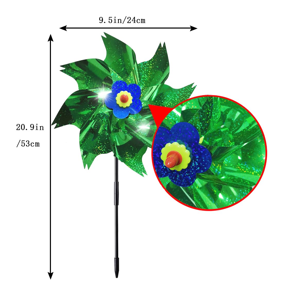 HADEEONG reflective pinwheel foil design brings color and motion to yards.