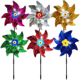 HADEEONG sparkly pinwheel stake-assembly showcasing sun-catching color for garden deterrence.