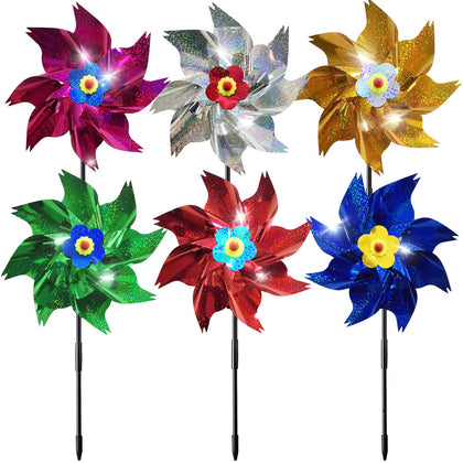 HADEEONG sparkly pinwheel stake-assembly showcasing sun-catching color for garden deterrence.