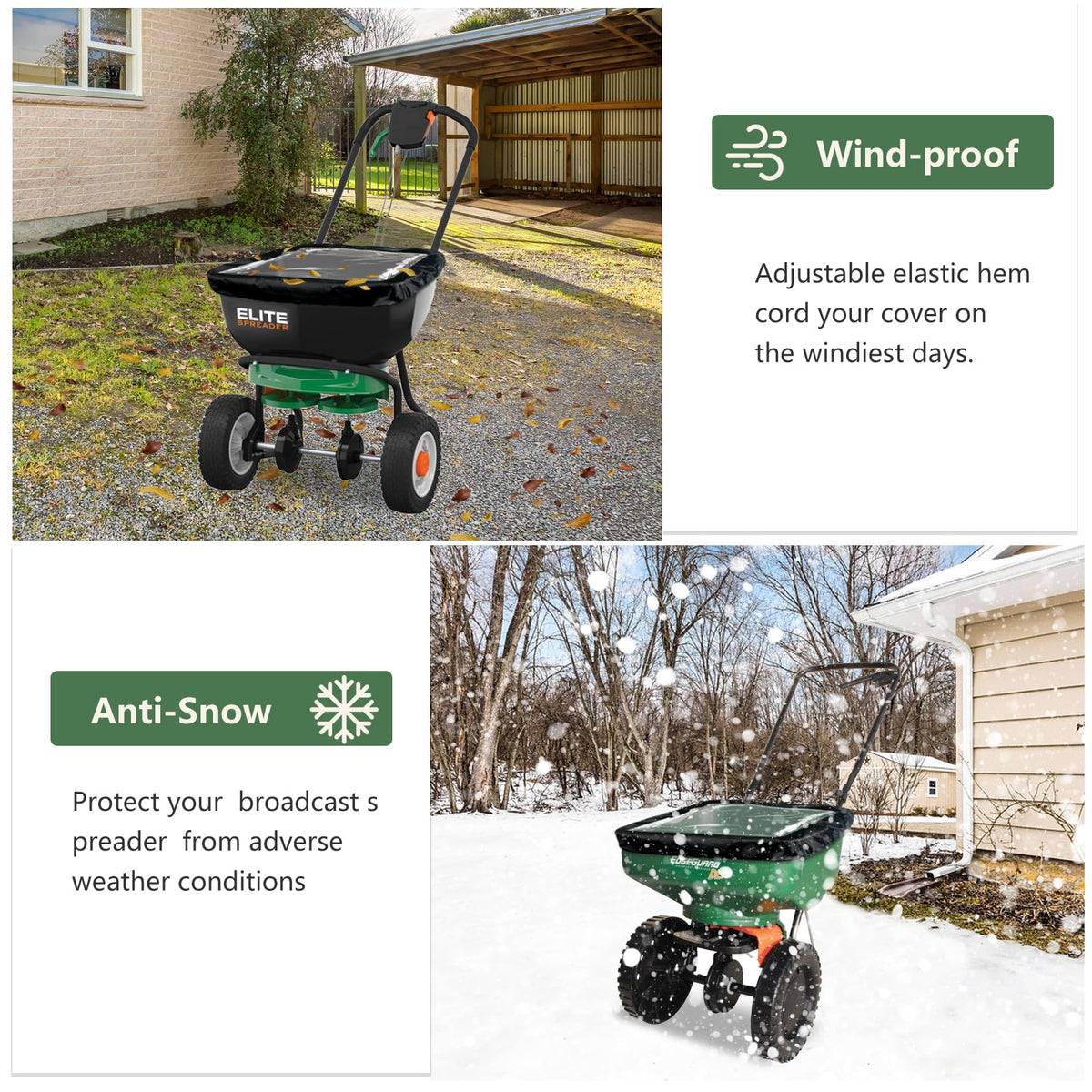 Sun-proof Hadisi cover reduces sun exposure and wear on your spreader hopper