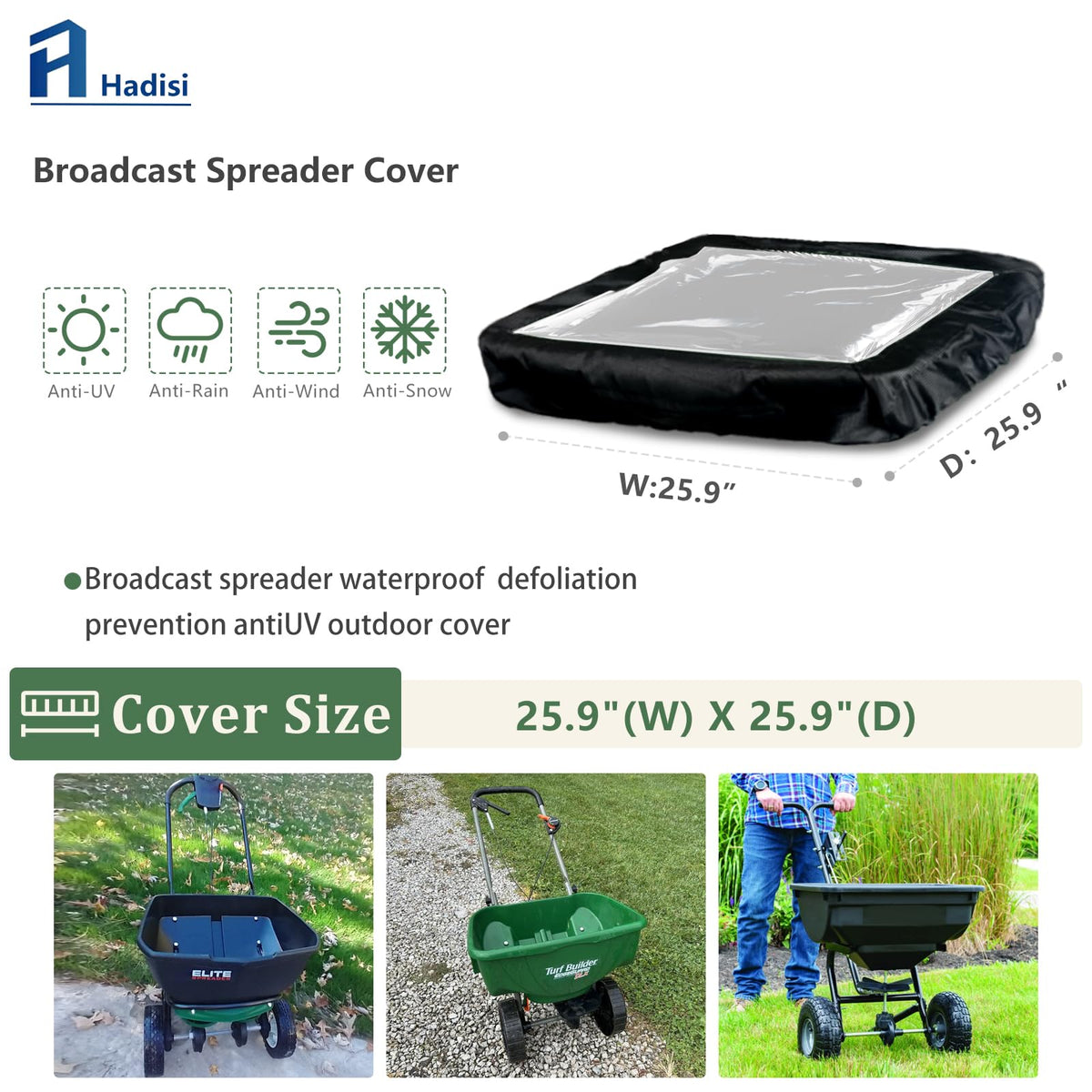 Rugged waterproof 600D Hadisi cover protects hopper from rain and dust