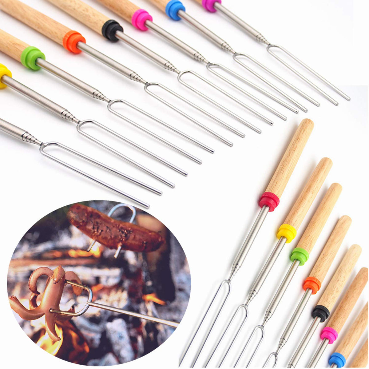 Hadoife color-coded roasting sticks for easy identification during fireside fun