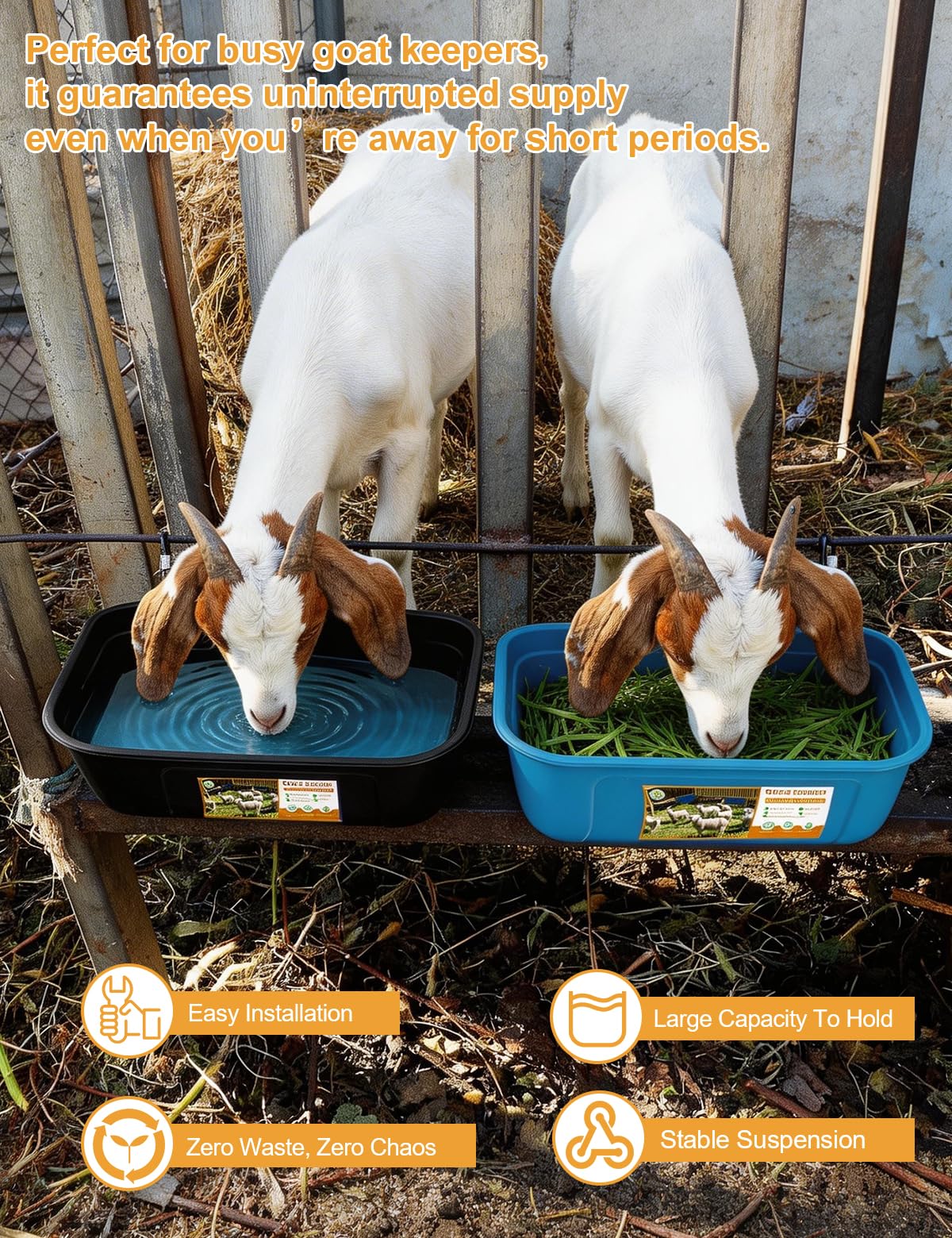 HAEZU goat feeder with large capacity reduces refills on a busy farm.