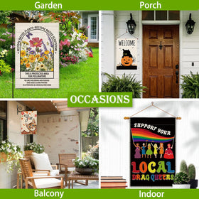 Hafhue Grandma's Garden flag in yard display near garden beds