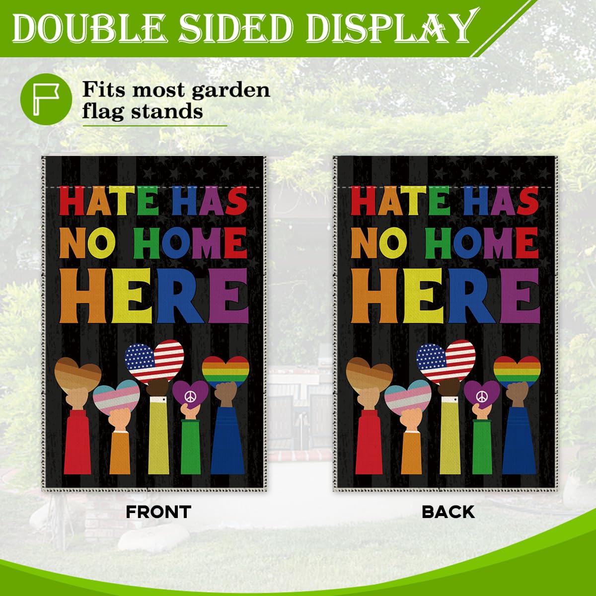 Hafhue LGBTQ BLM feminism sign garden flag for empowering display.