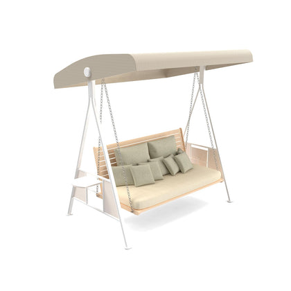 Hagsfire outdoor swing canopy replacement top cover in beige protects a 3-seater from rain.