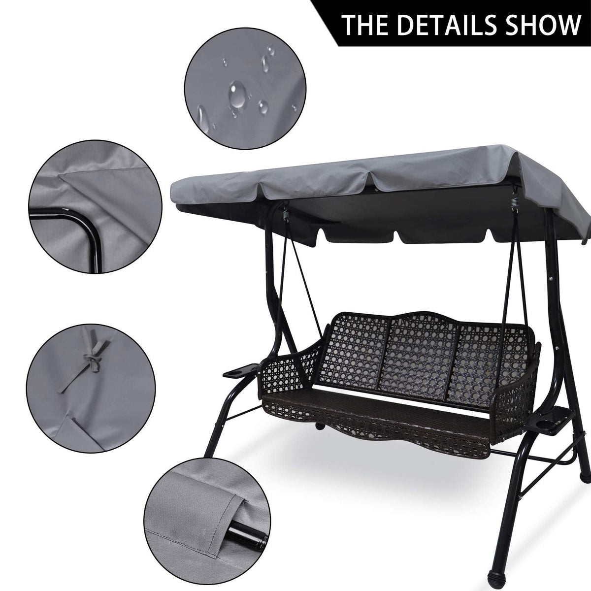 Hagsfire swing canopy replacement, rear view, weatherproof protection for outdoor seating
