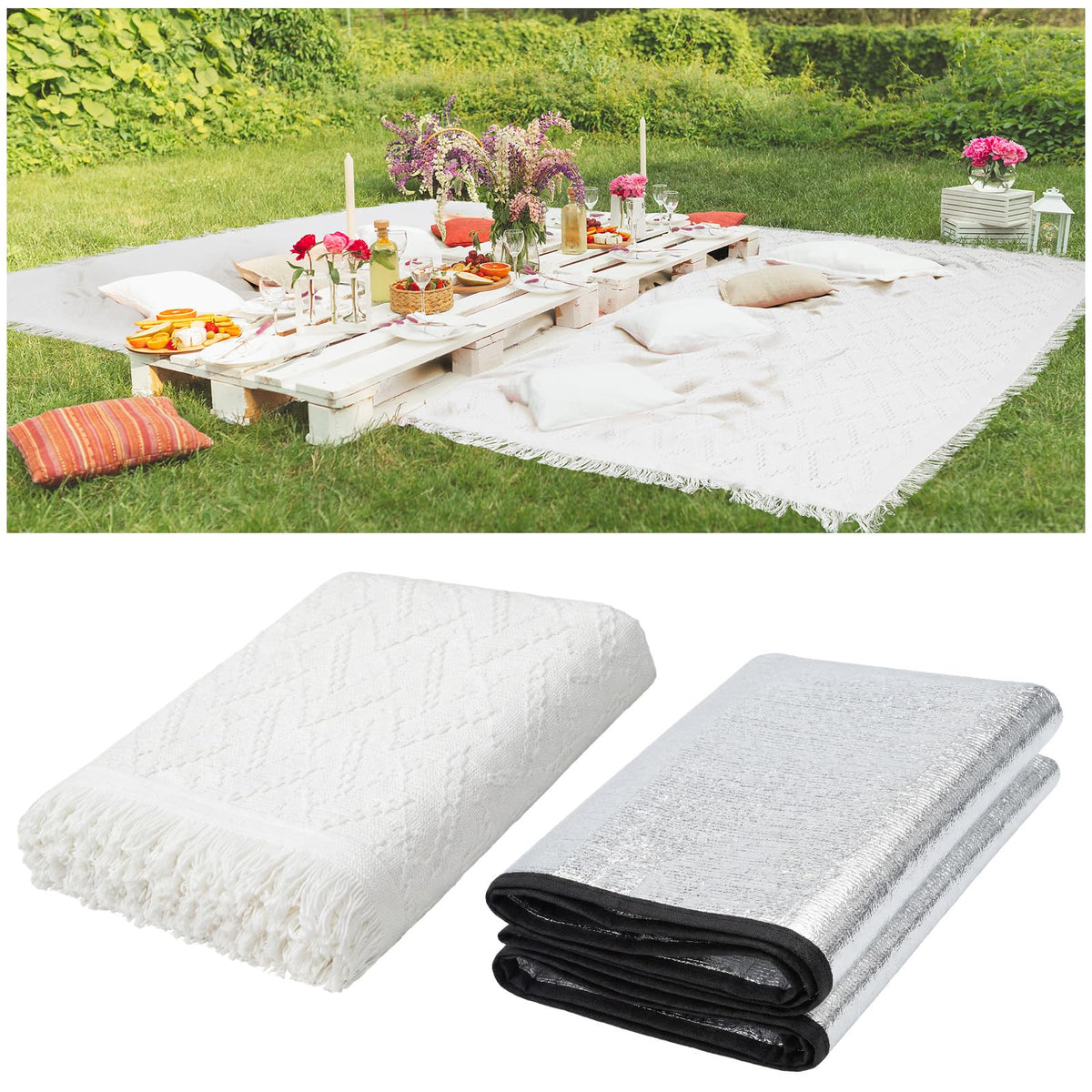 Hahafelt XL picnic blanket 91x71 inches in white for large outdoor gatherings