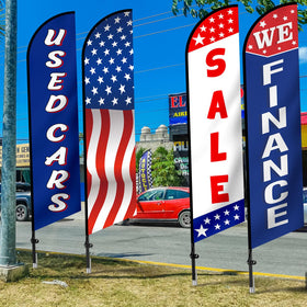 Hahafelt red blue white swooper design stands out for car lots