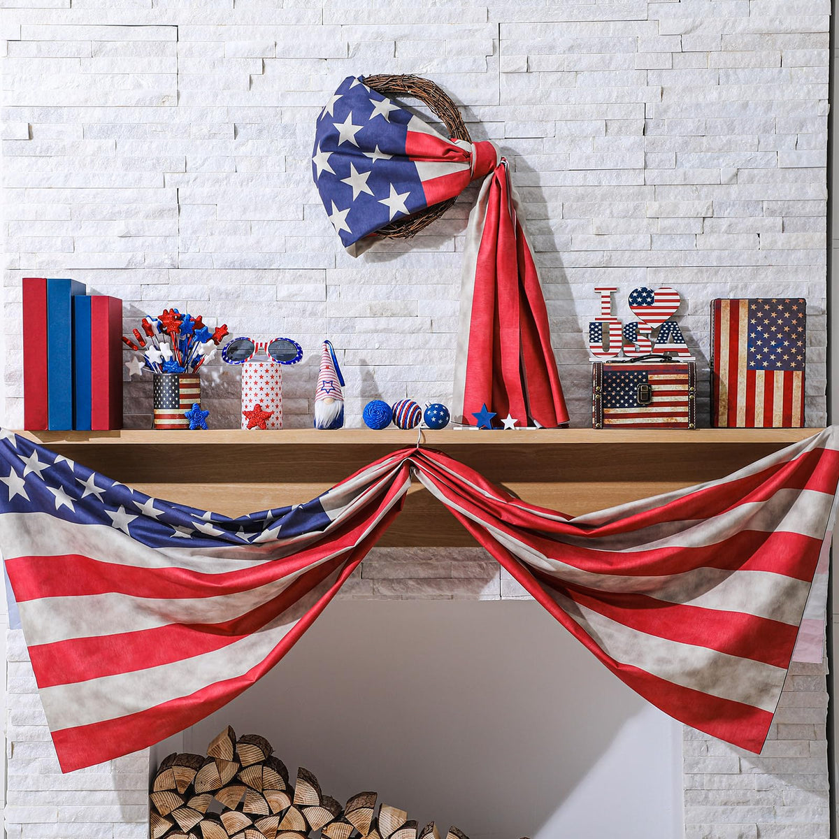 Hahafelt table runner with flag design for holiday meals.