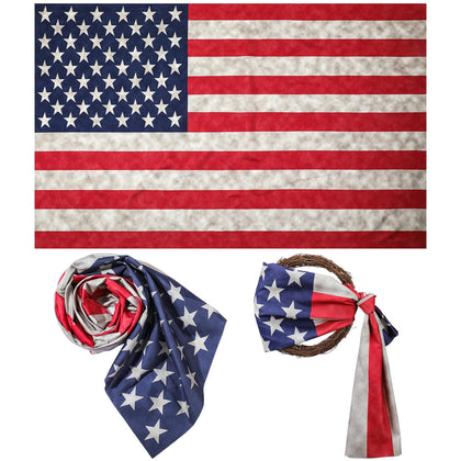 Hahafelt vintage American flag scarf folded for display, showcasing patriotic flair.