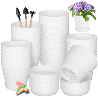 Hahood 36-pack white plant pots with trays for seed starting and organized gardening