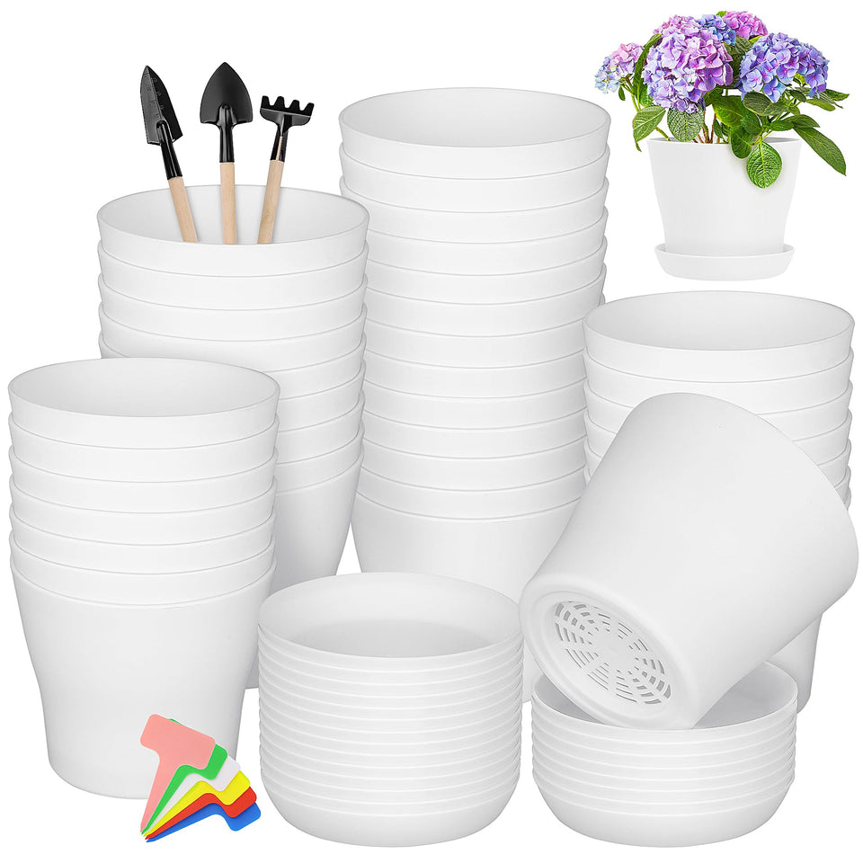 Hahood 36-pack white plant pots with trays for seed starting and organized gardening