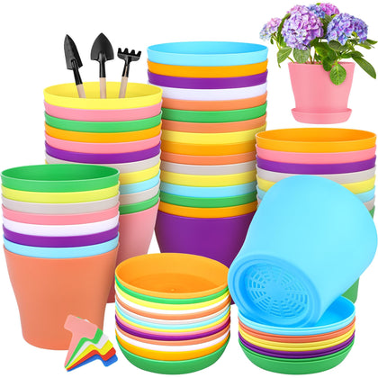 Hahood 36-pack pots with saucers in a vibrant color mix for versatile gardening uses