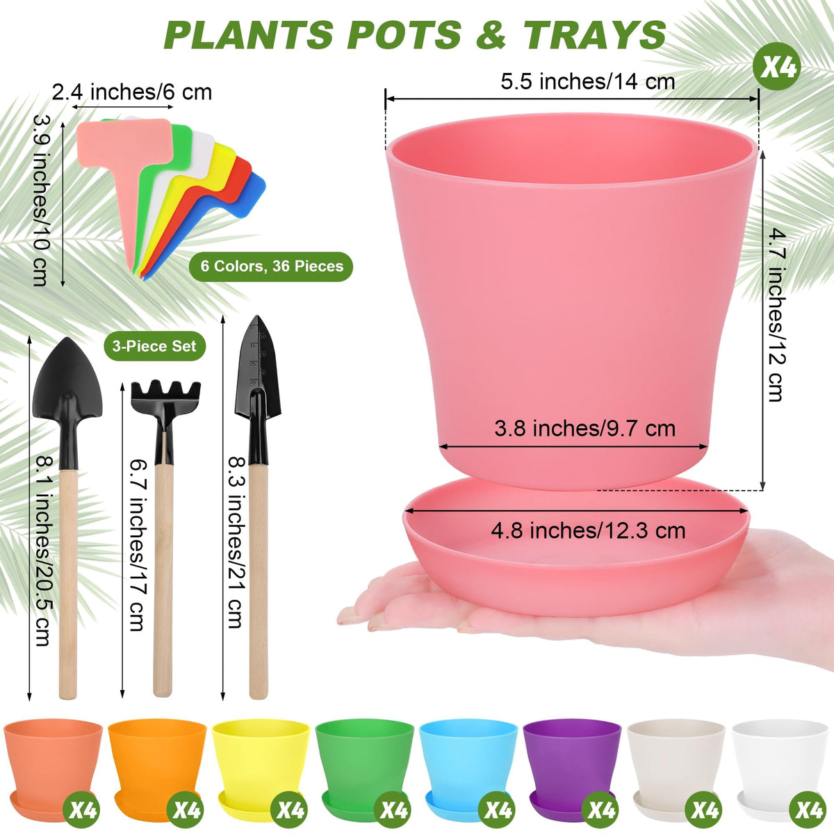 Hahood pots in pink, blue, and green ready for seed starting and display