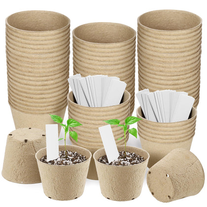 Hahood 80-piece peat pots and labels ready for organized seed starting.