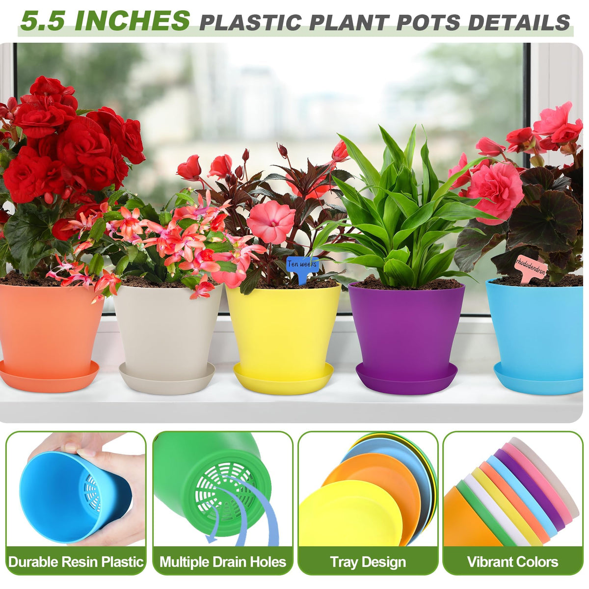 Hahood pots showing drainage holes and matching trays for healthy watering