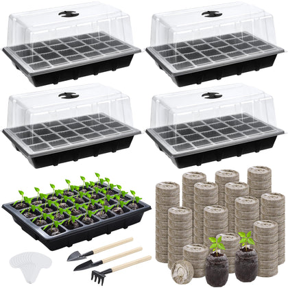 Hahood seed starter tray kit with four 24-cell trays for sowing.