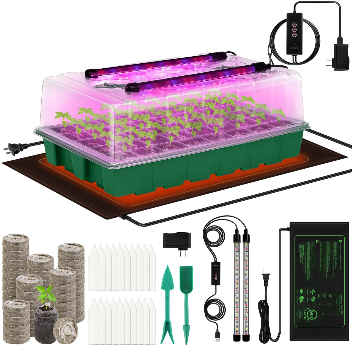 Hahood 40-cell seedling tray with grow lights for uniform germination.