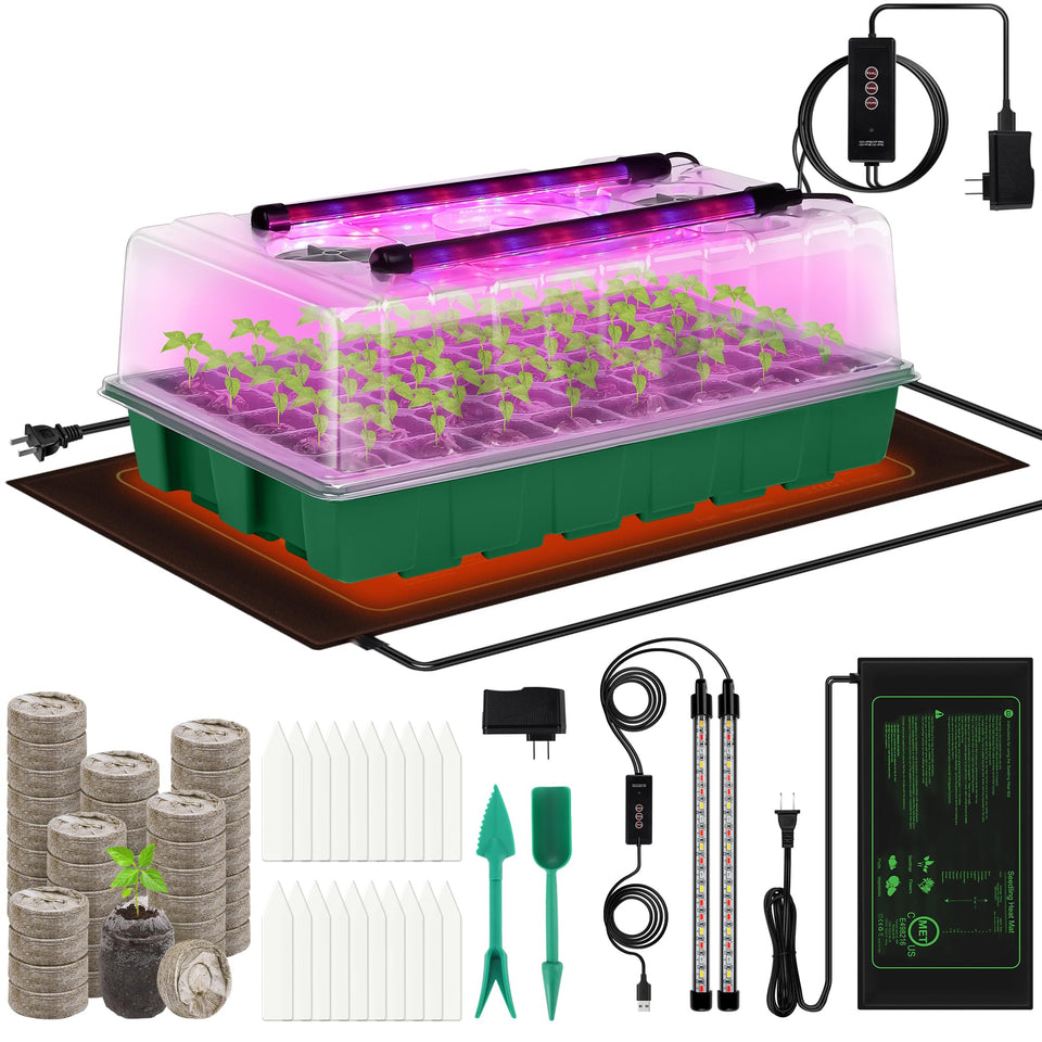 Hahood 40-cell seedling tray with grow lights for uniform germination.
