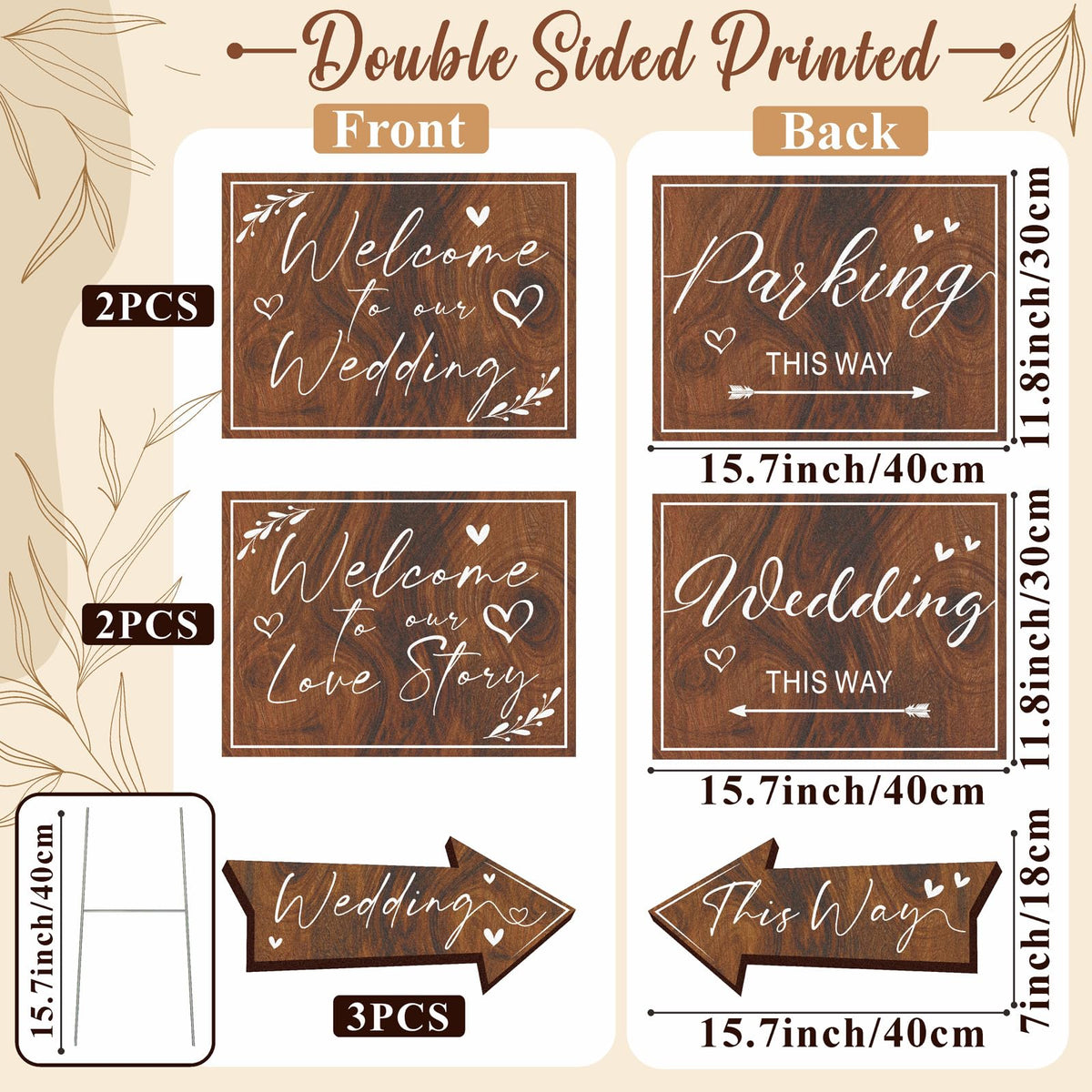Haiddle directional arrows sign outdoors guiding guests to ceremony and parking.