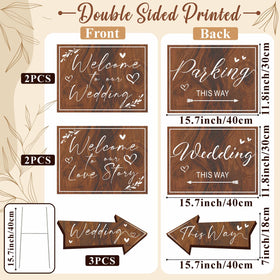 Haiddle directional arrows sign outdoors guiding guests to ceremony and parking.