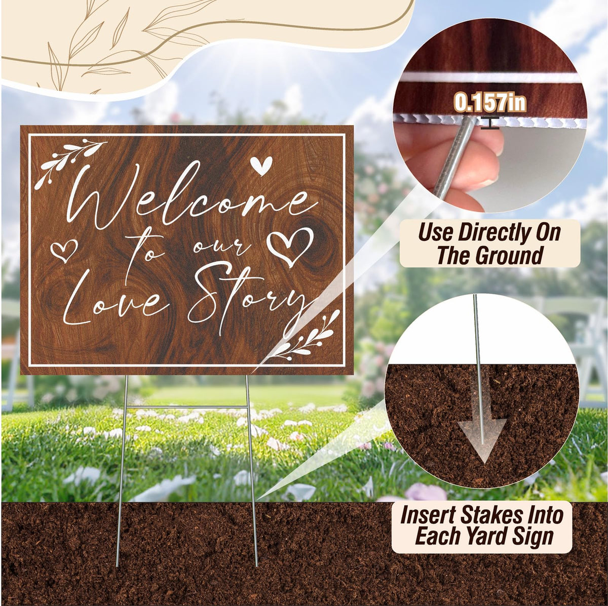 Haiddle welcome signs for indoor tabletop display or outdoor lawn use.
