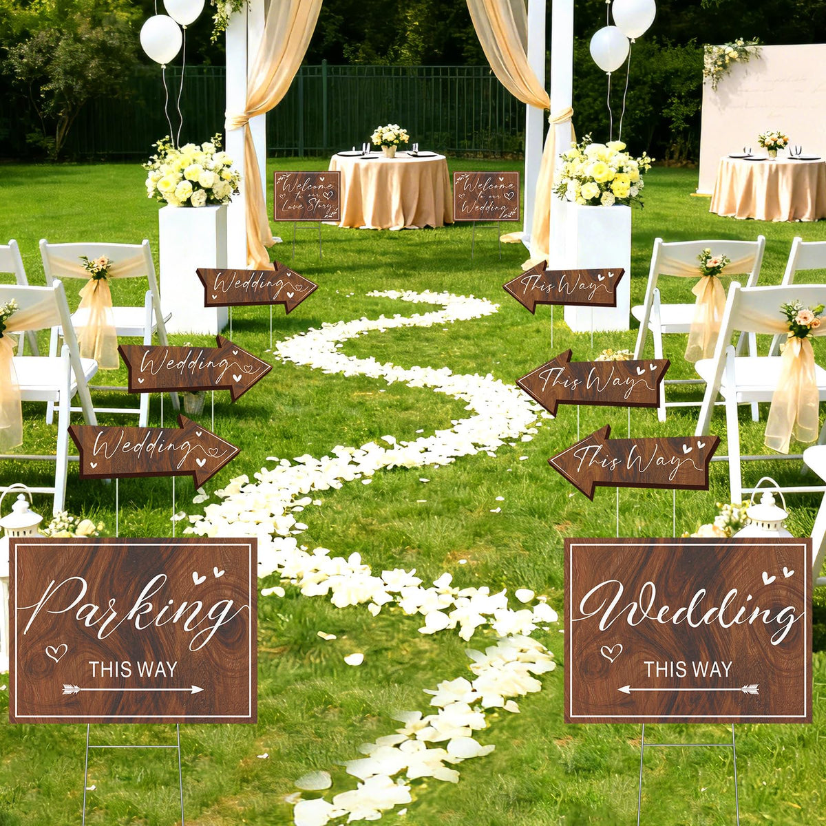 Haiddle welcome sign double-sided for wedding venues welcoming guests from either direction.