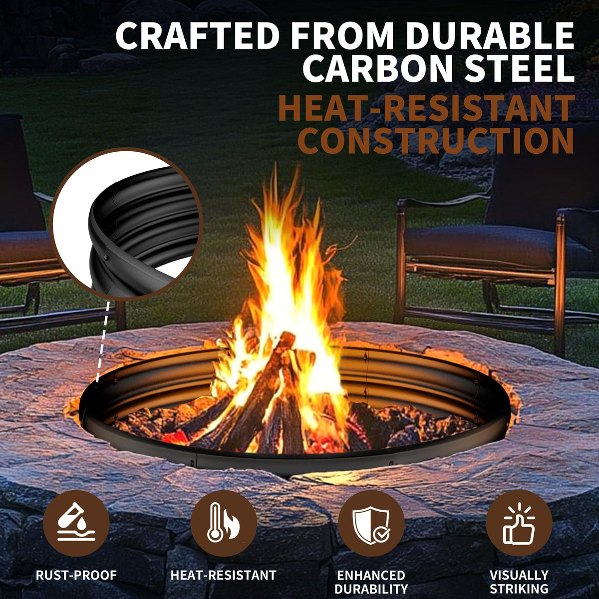 HAIMINA 36-inch black-coated ring resists heat and corrosion.