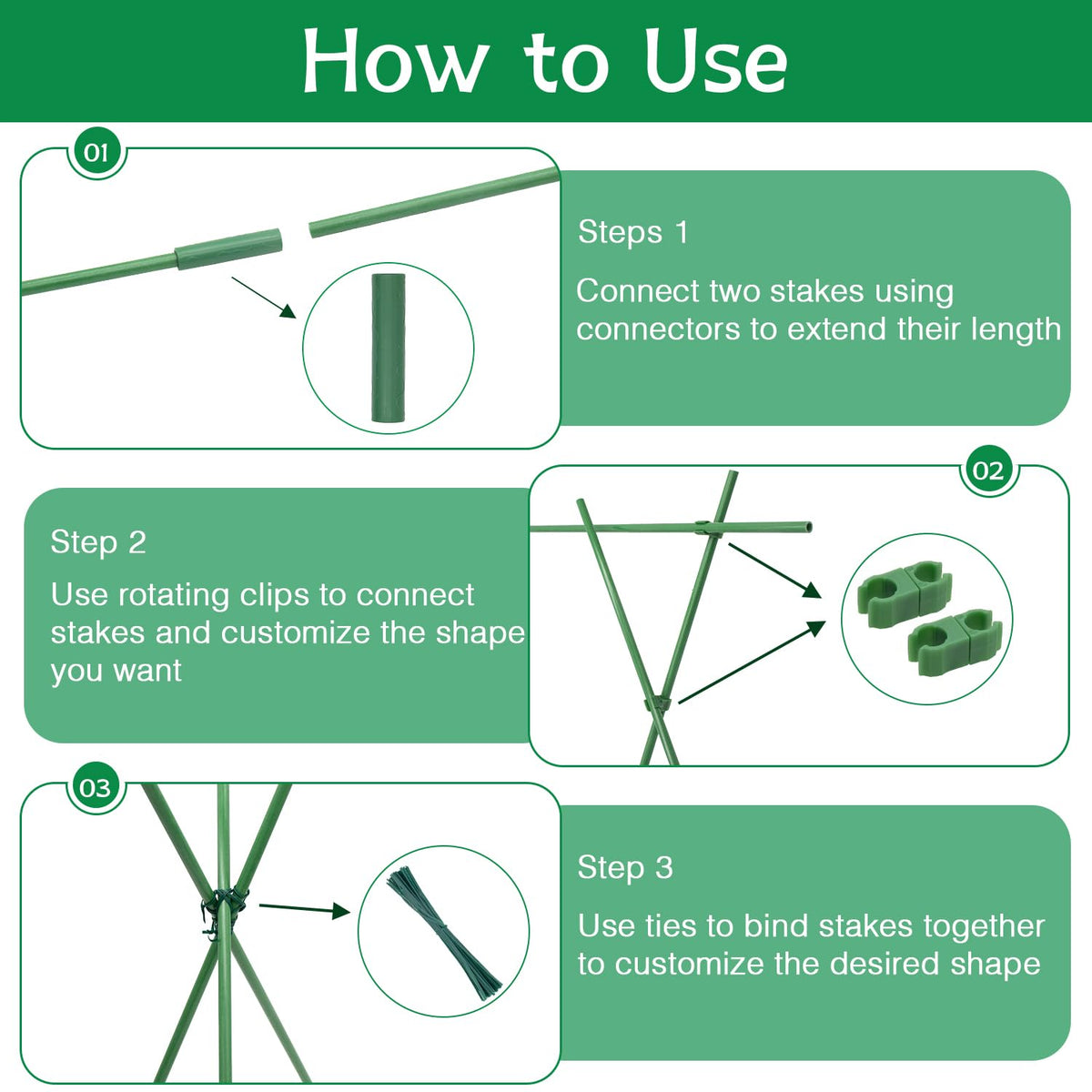 HAINANSTRY adjustable-length stakes for customizable plant heights.