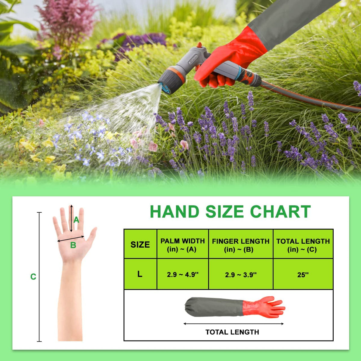 Haiou long arm waterproof gloves with black arm for extended cuff protection