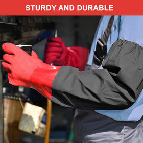 Haiou gloves showing extended cuff design for pond cleaning tasks