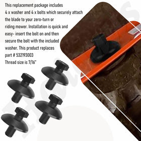 Haiouus riding and zero-turn mower hardware makes blade replacement fast