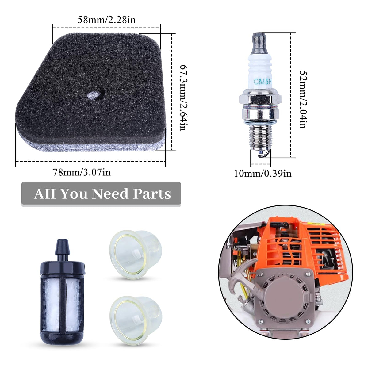 HAISHINE spark plug included for quick tune up and reliable starting