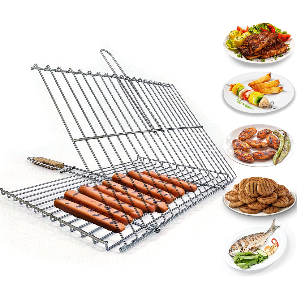 Hakan grill basket open with large surface for steak and vegetables grilling
