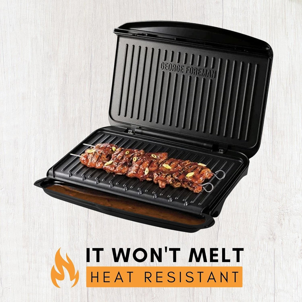 HAKANO George Foreman drip tray side view showing wide catchment area